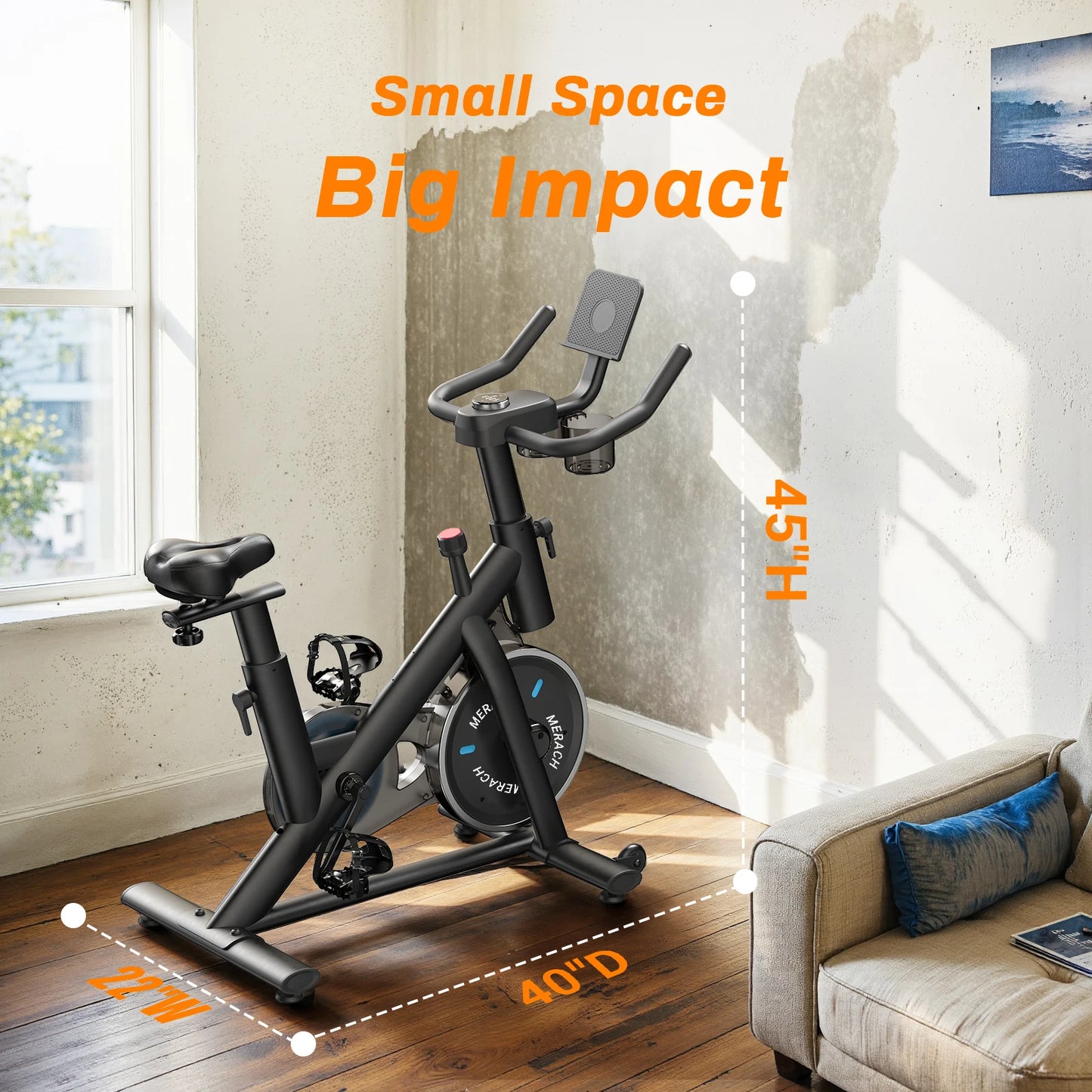 MERACH Exercise Bike Brake Pad Stationary Bike Low Noise Indoor Cycling Bike 270lbs Weight Capacity Tablet Mount Fitness Courses