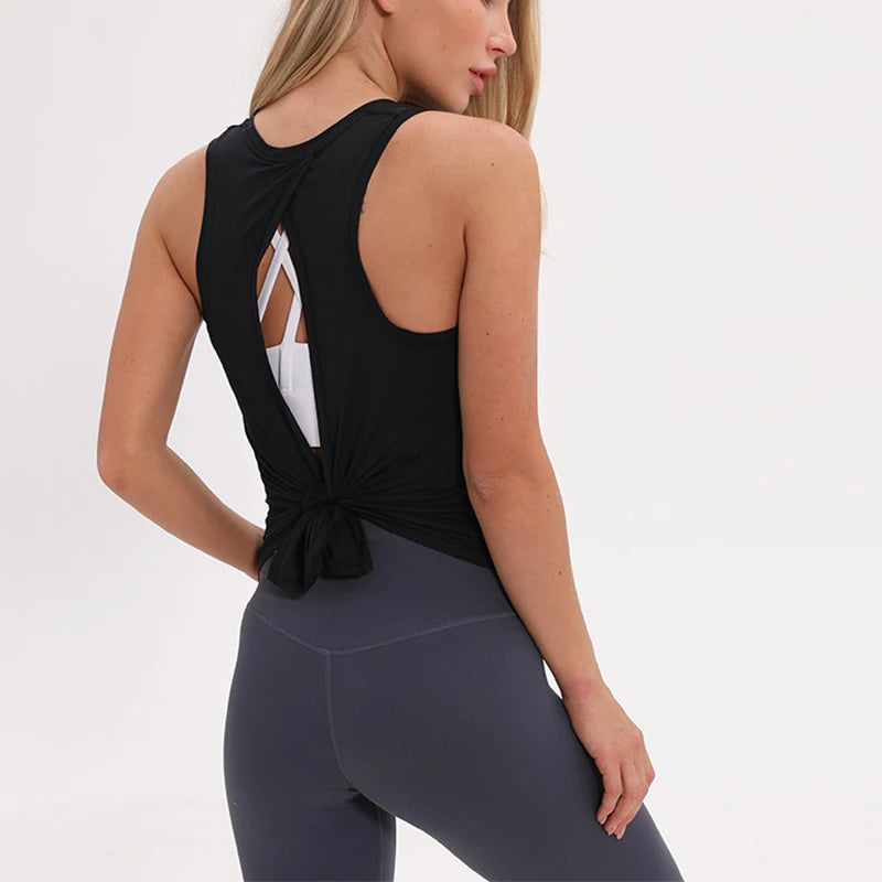Women Naked Feel Athletic Yoga Vest Open Back Tank Top Breathable Stretchy Fitness Wear