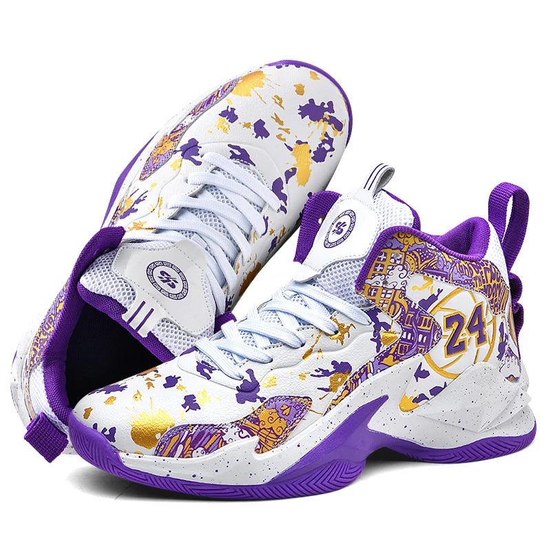 Louis Kadhrcn Mens Basketball Shoes No Slip Breathable Outdoor Training Graffiti Design