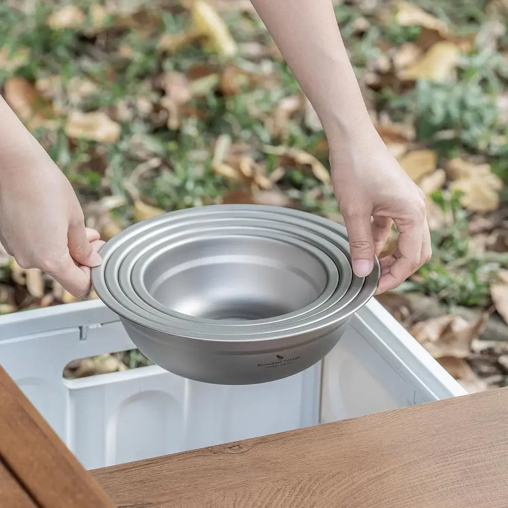 Titanium Camping Plate Bowl Set Stackable Ultralight Dinnerware