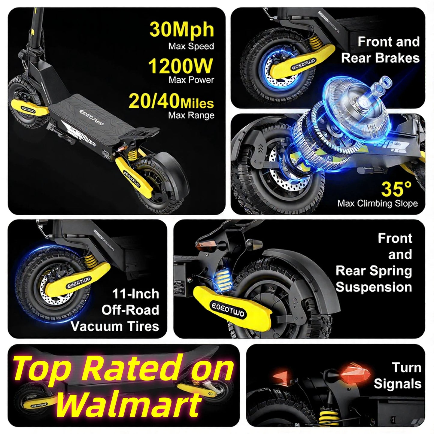 EOEOTWO GT06 Electric Scooter 1200W Motor 30MPH Off-Road E-Scooter 11" Vacuum Tire Foldable Adult Scooter US Stock Fast Ship