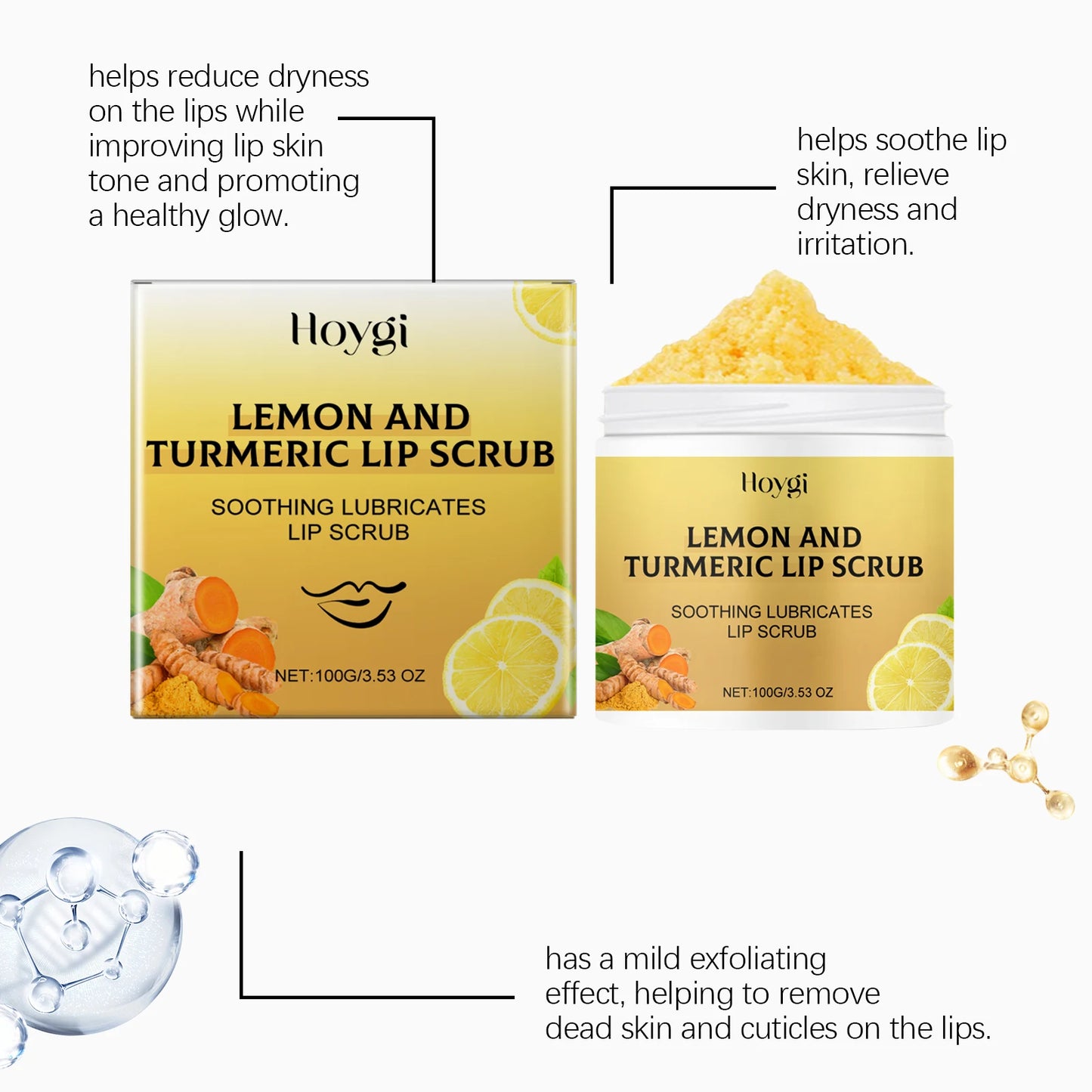 Hoygi Turmeric Lemon Lip Scrub Moisturizing Exfoliating Lip Treatment