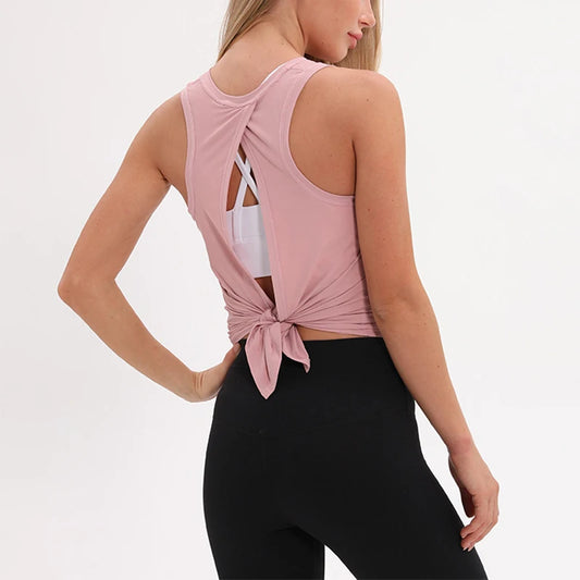 Women Naked Feel Athletic Yoga Vest Open Back Tank Top Breathable Stretchy Fitness Wear