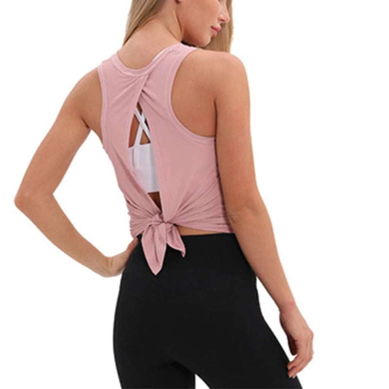 Women Naked Feel Athletic Yoga Vest Open Back Tank Top Breathable Stretchy Fitness Wear