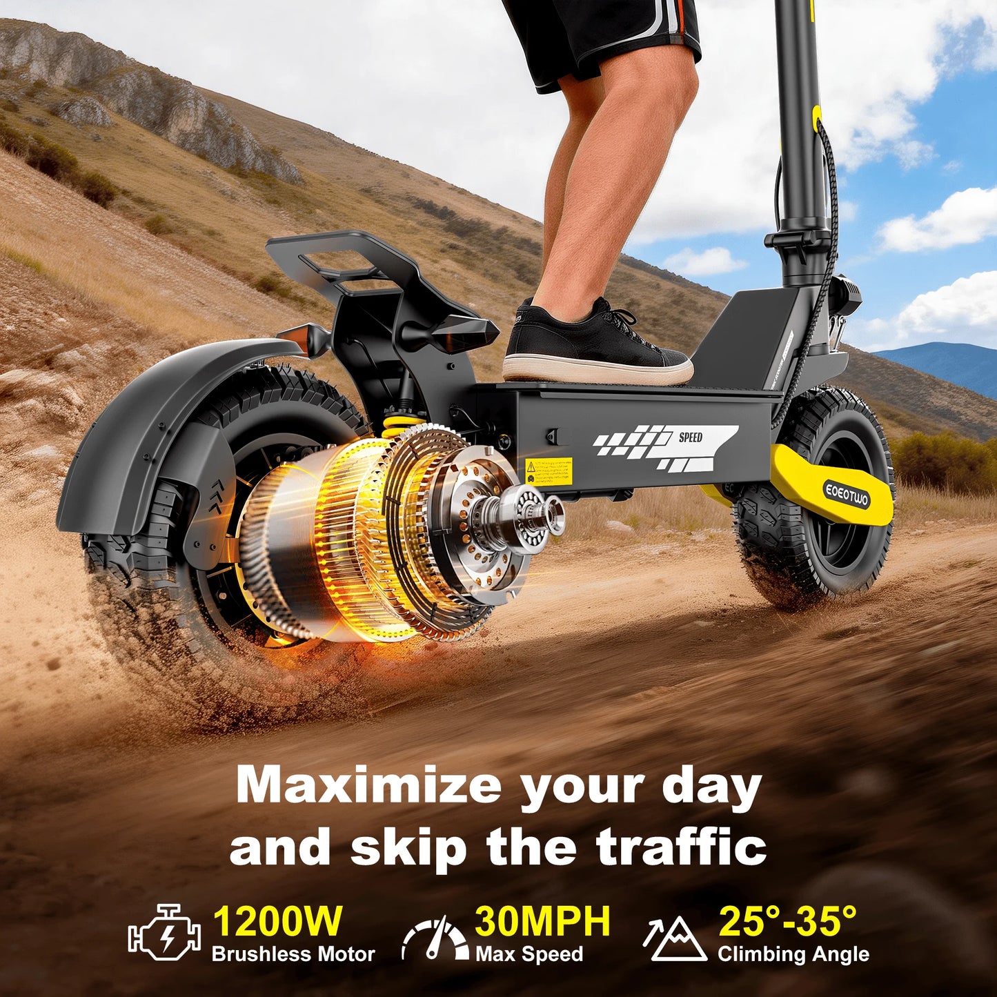 EOEOTWO GT06 Electric Scooter 1200W Motor 30MPH Off-Road E-Scooter 11" Vacuum Tire Foldable Adult Scooter US Stock Fast Ship