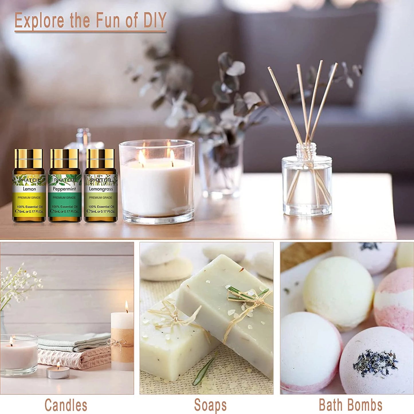 PHATOIL 12pcs Gift Box Pure Essential Oils Set for Diffusers