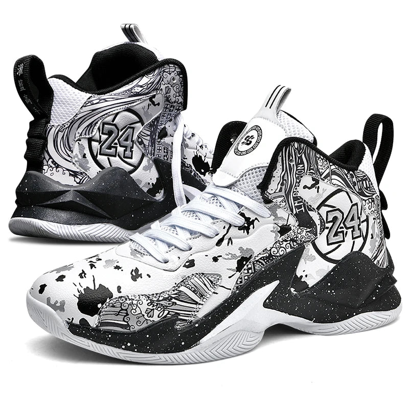 Louis Kadhrcn Mens Basketball Shoes No Slip Breathable Outdoor Training Graffiti Design