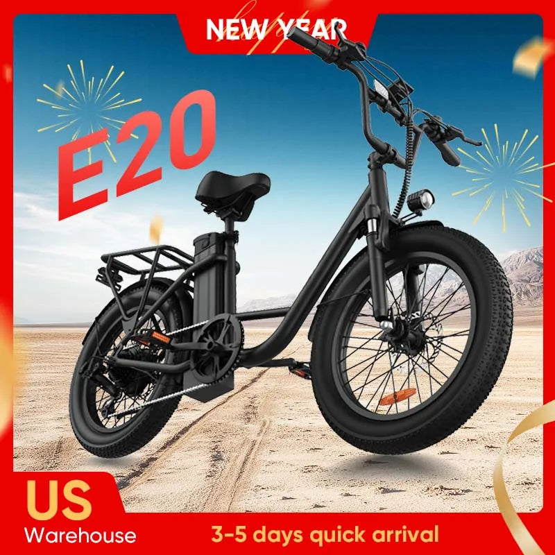 URLIFE 1000W E20 Electric Bike | 48V 13Ah Removable Battery, 20MPH, 20''X3" Fat Tire, 7-Speed E-Bike with Dual Disc Brake