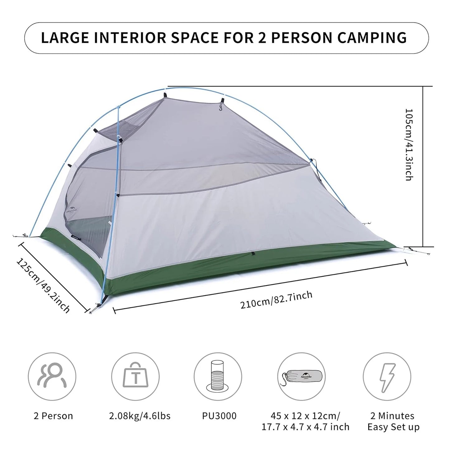 Naturehike Cloud Up 2 Person Camping Tent Waterproof Ultralight 3-4 Season Tent Outdoor Hiking Backpacking Shelter Tents