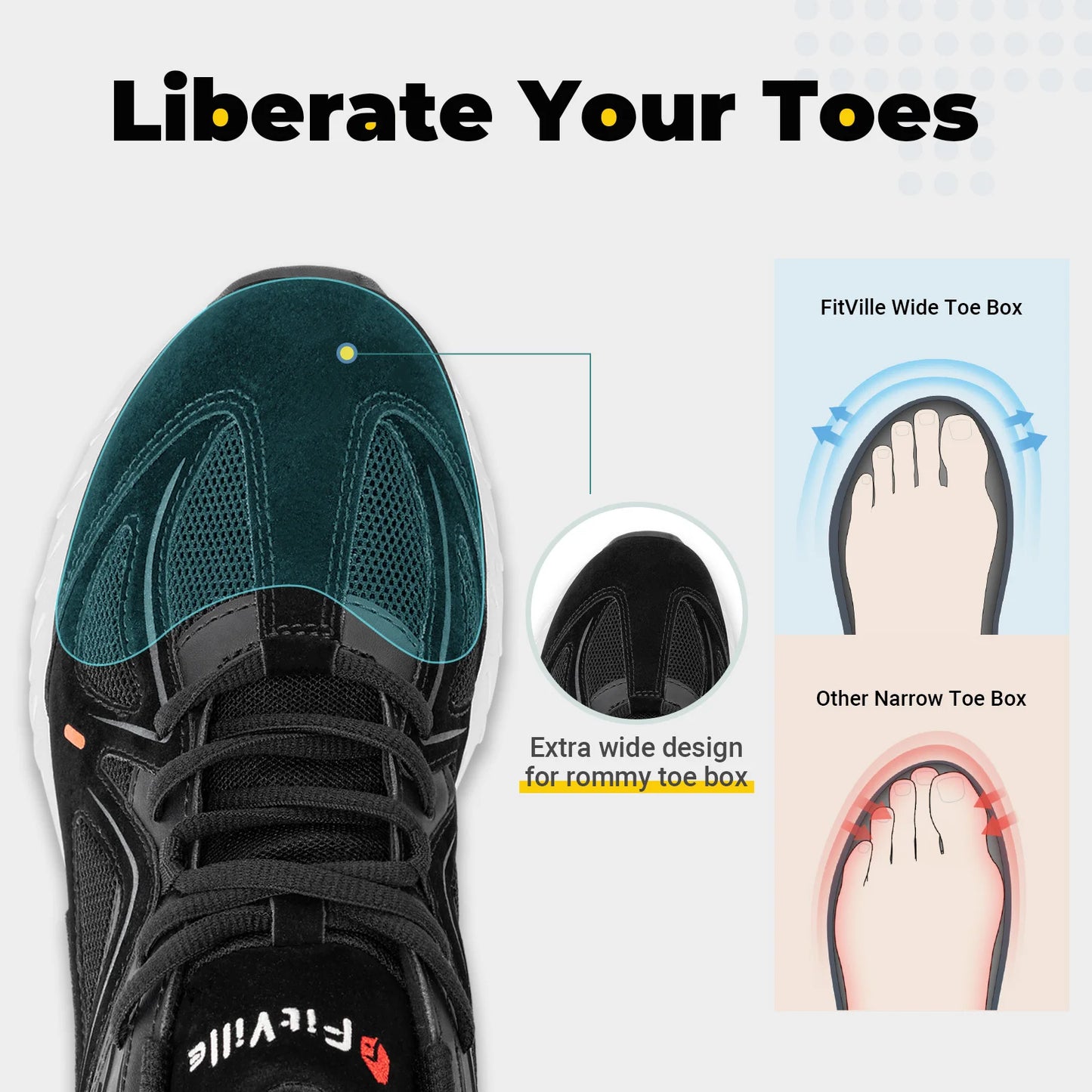 Fittington Mens Walking Shoes Extra Wide Non Slip Sport Sneakers For Flat Feet And Heel Pain Relief