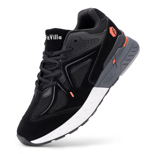 Fittington Mens Walking Shoes Extra Wide Non Slip Sport Sneakers For Flat Feet And Heel Pain Relief