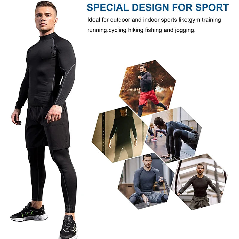 Men Quick Dry Sport T Shirt Long Sleeve Compression Top For Gym Running Performance