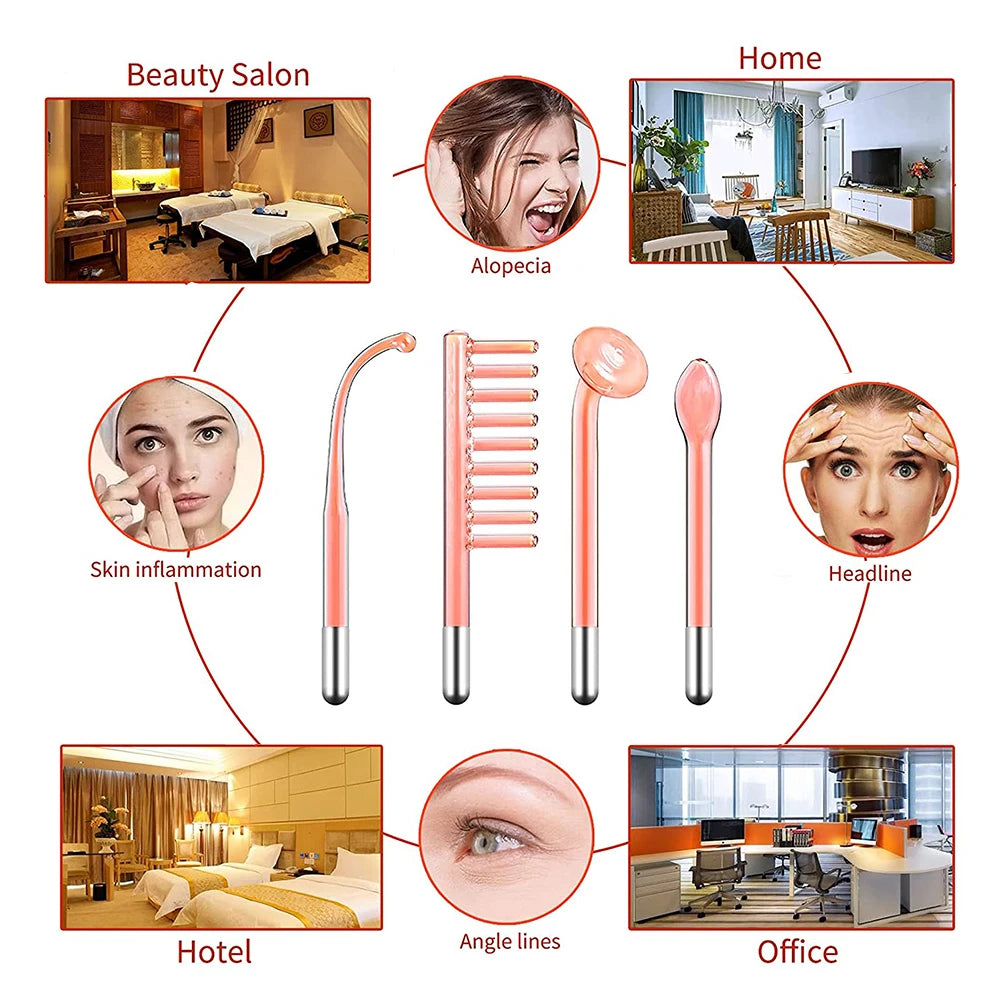 4 in 1 High Frequency Appliance Electrode Tube Wand Electrotherapy Skin Care Facial Spa Tightening Acne Spot Wrinkles Remover