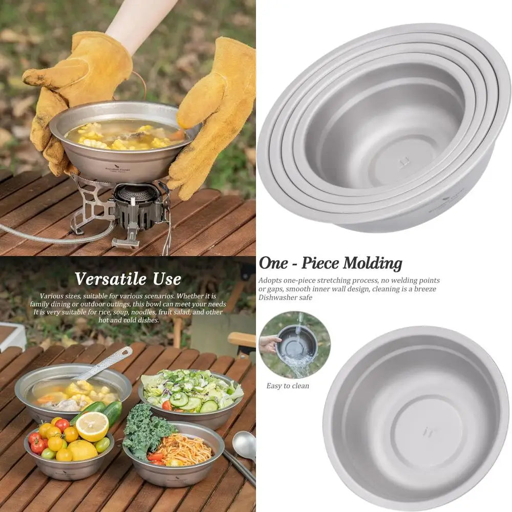Titanium Camping Plate Bowl Set Stackable Ultralight Dinnerware