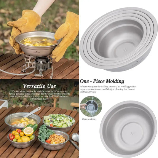 Titanium Camping Plate Bowl Set Rice Soup Salad Stackable Serving Bowls Ultralight Dinnerware Set Dishwasher Sae Ti1148t