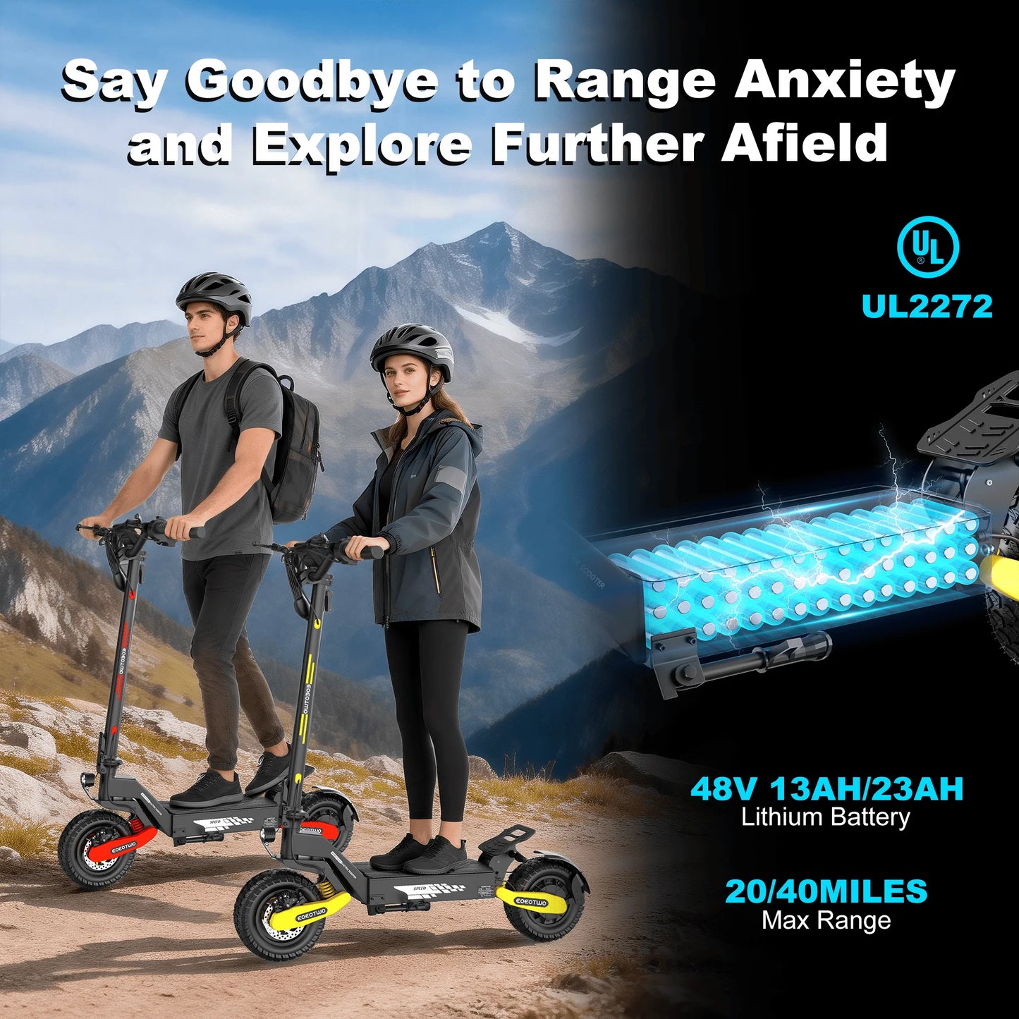 EOEOTWO GT06 Electric Scooter 1200W Motor 30MPH Off-Road E-Scooter 11" Vacuum Tire Foldable Adult Scooter US Stock Fast Ship