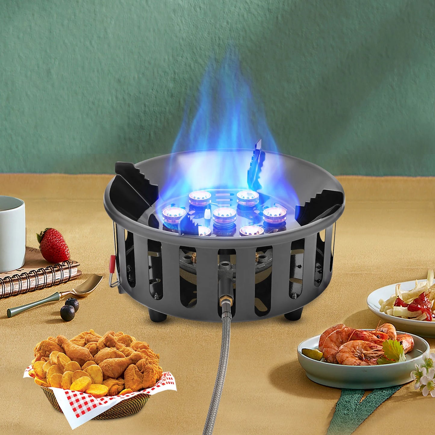 7 Core Camping Stove High Power Windproof Gas Burner With Electronic Ignition 21000W
