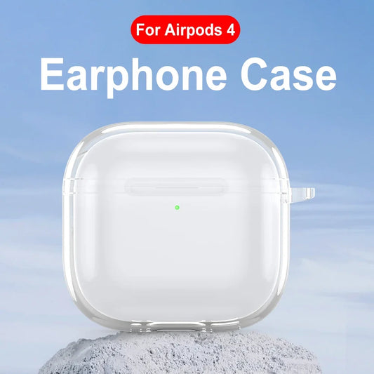Soft TPU Shockproof Clear Case Cover for Apple AirPods 4 2024 with Carabiner and Anti Fall Protection
