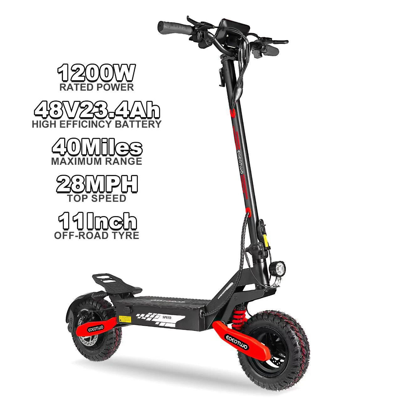 EOEOTWO GT06 Electric Scooter 1200W Motor 30MPH Off-Road E-Scooter 11" Vacuum Tire Foldable Adult Scooter US Stock Fast Ship