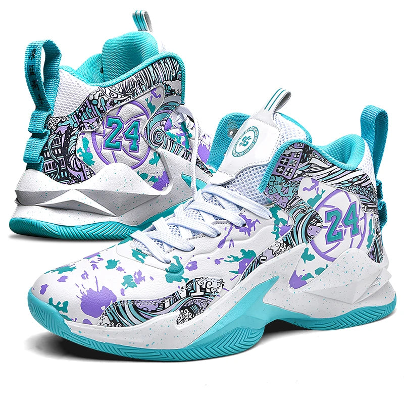 Louis Kadhrcn Mens Basketball Shoes No Slip Breathable Outdoor Training Graffiti Design