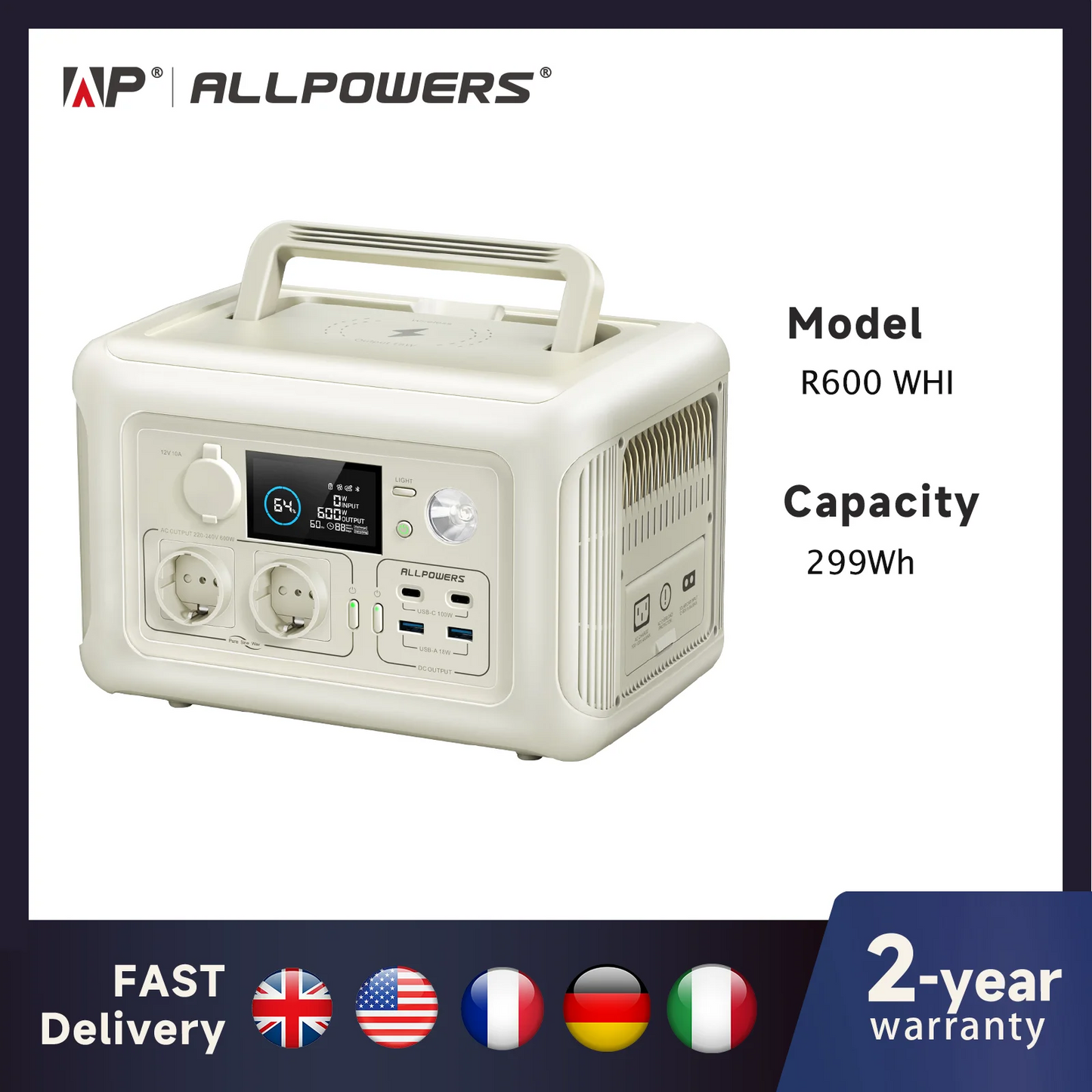 ALLPOWERS R600 Portable Generator 299Wh 600W Powerstation with AC Outlets LiFePO4 Battery for Home Tents Outdoor RV Camping