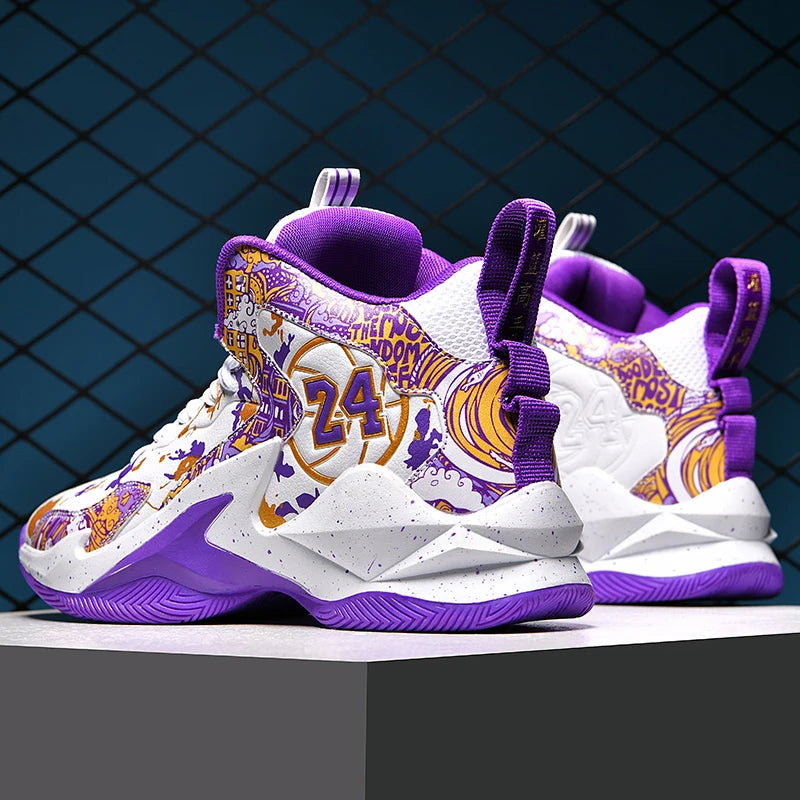 Louis Kadhrcn Mens Basketball Shoes No Slip Breathable Outdoor Training Graffiti Design