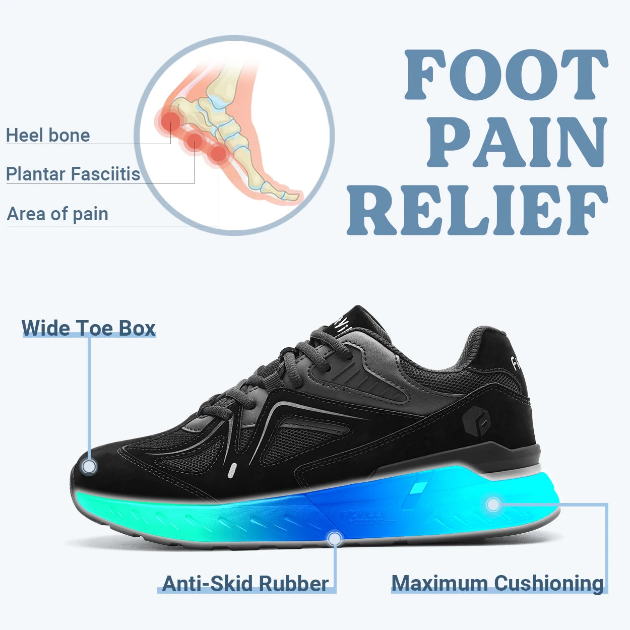 Fittington Mens Walking Shoes Extra Wide Non Slip Sport Sneakers For Flat Feet And Heel Pain Relief