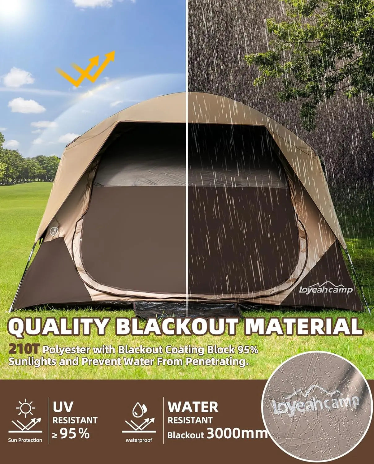 Family Waterproof Dome Tent With Rainfly And Easy Setup Outdoors
