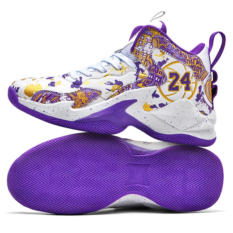 Louis Kadhrcn Mens Basketball Shoes No Slip Breathable Outdoor Training Graffiti Design