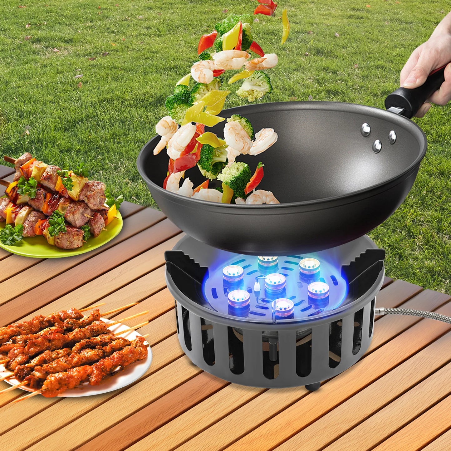 7 Core Camping Stove High Power Windproof Gas Burner With Electronic Ignition 21000W