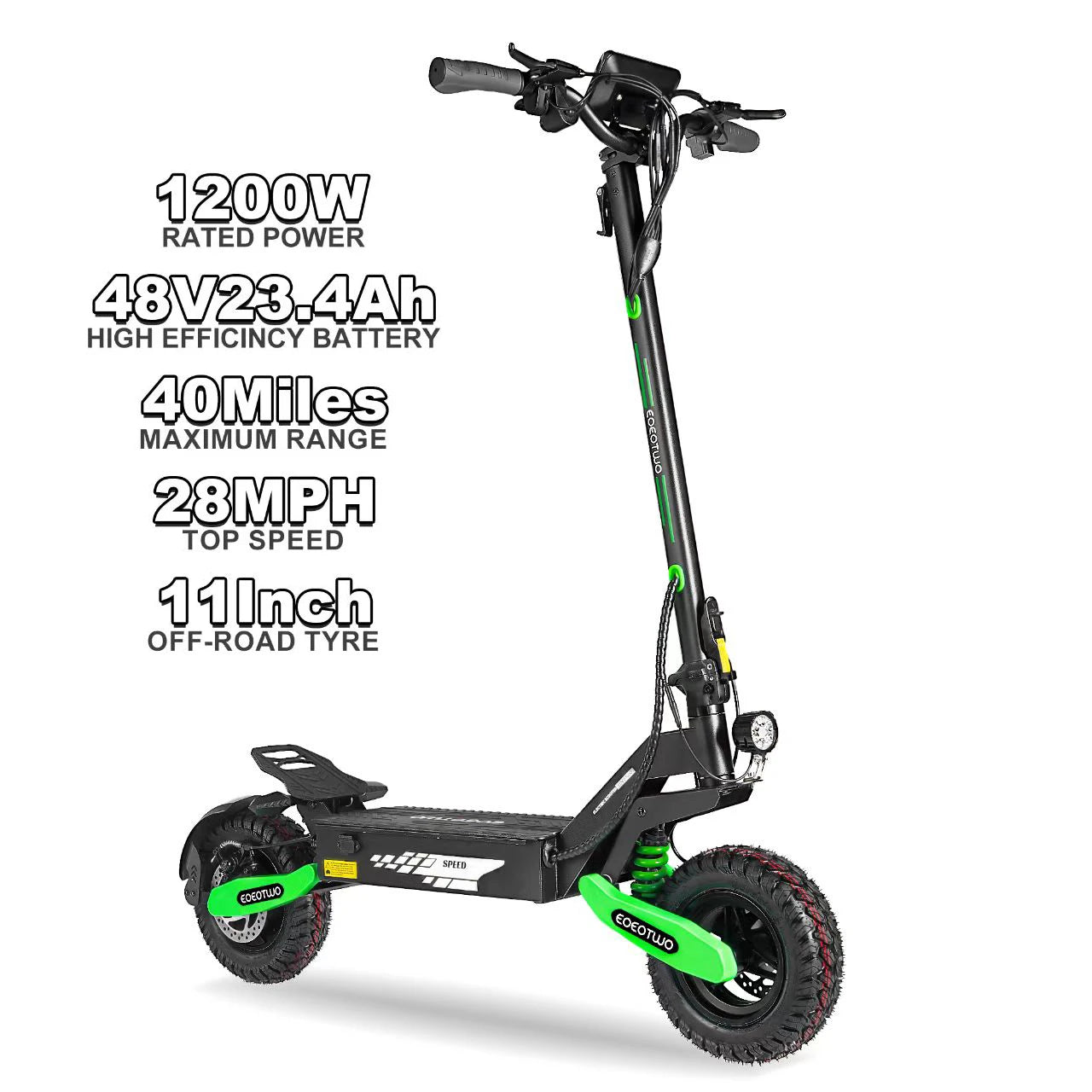 EOEOTWO GT06 Electric Scooter 1200W Motor 30MPH Off-Road E-Scooter 11" Vacuum Tire Foldable Adult Scooter US Stock Fast Ship
