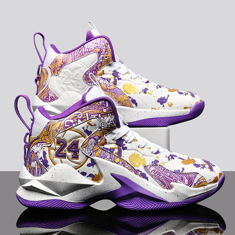 Louis Kadhrcn Mens Basketball Shoes No Slip Breathable Outdoor Training Graffiti Design