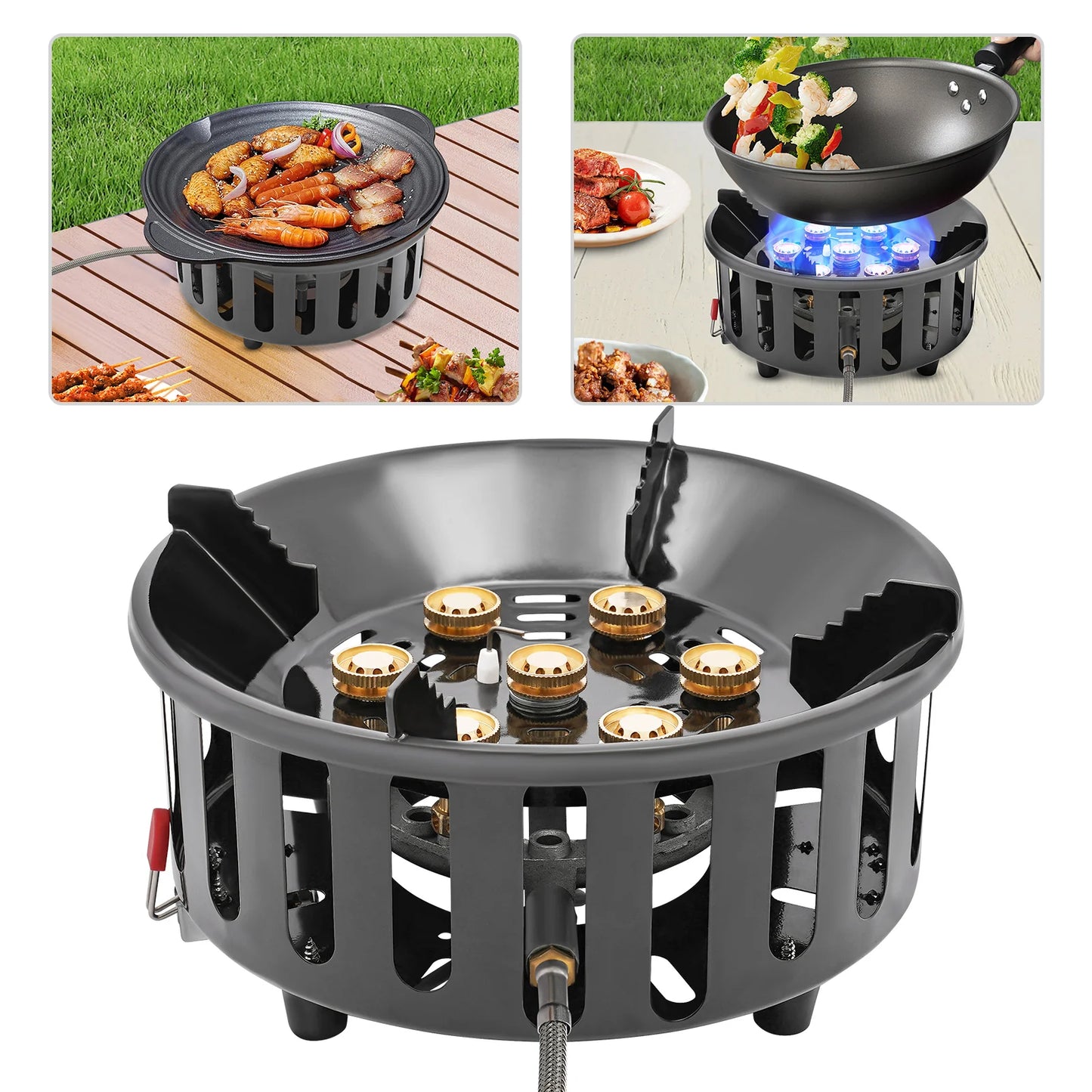 7 Core Camping Stove High Power Windproof Gas Burner With Electronic Ignition 21000W