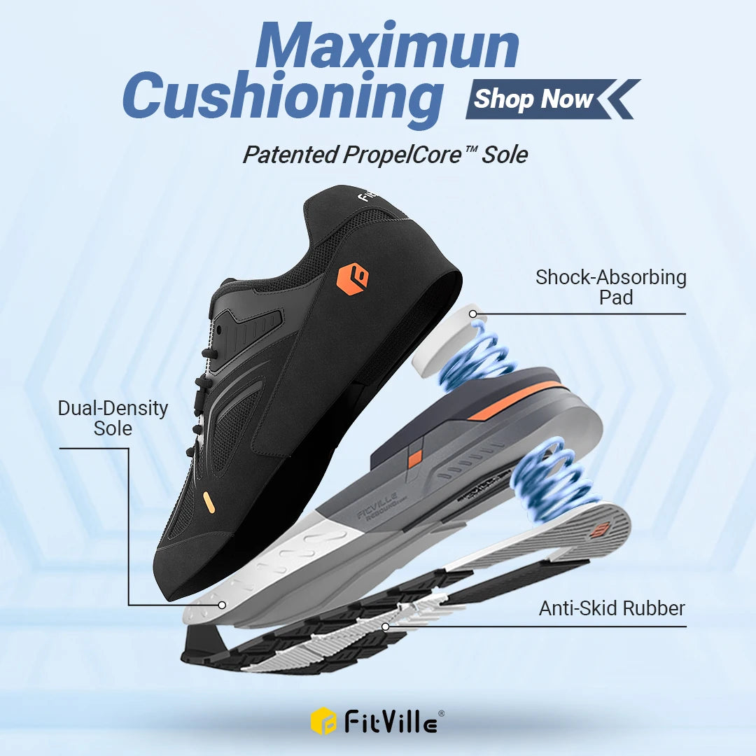 Fittington Mens Walking Shoes Extra Wide Non Slip Sport Sneakers For Flat Feet And Heel Pain Relief