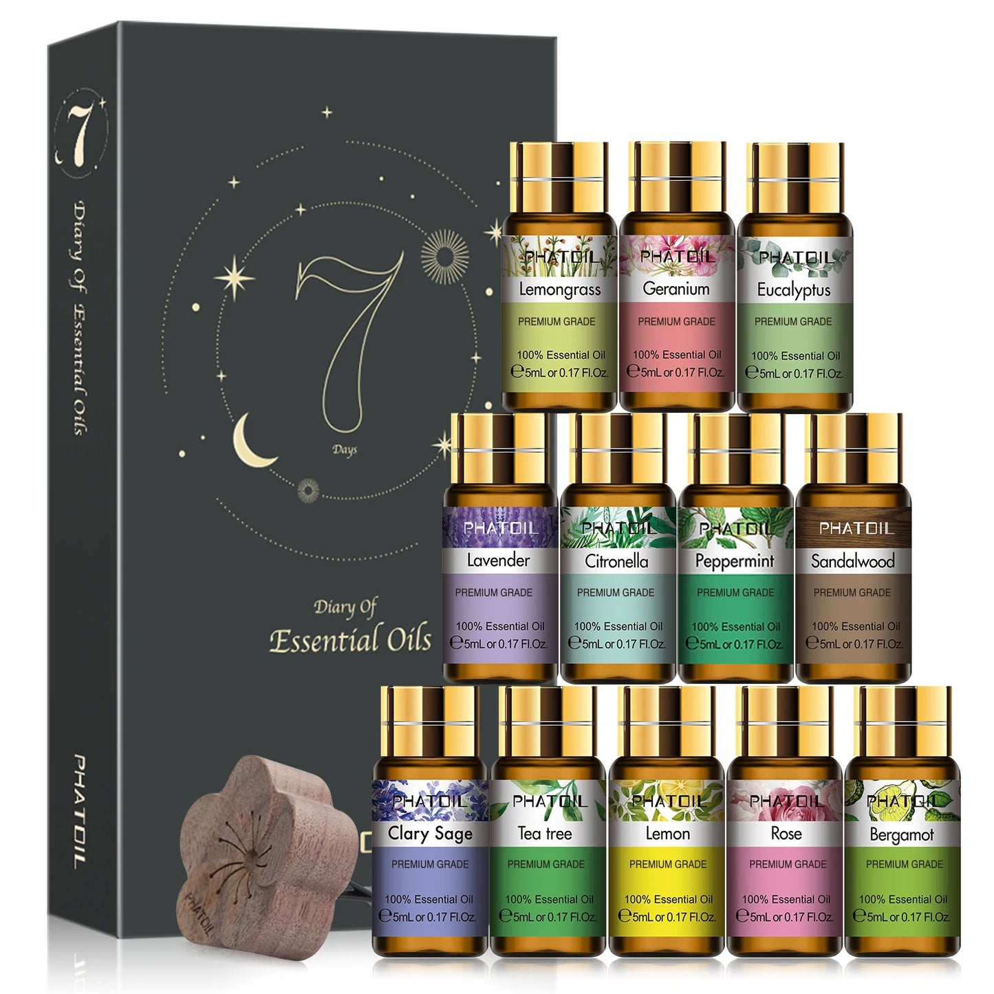 PHATOIL 12pcs Gift Box Pure Essential Oils Set for Diffusers