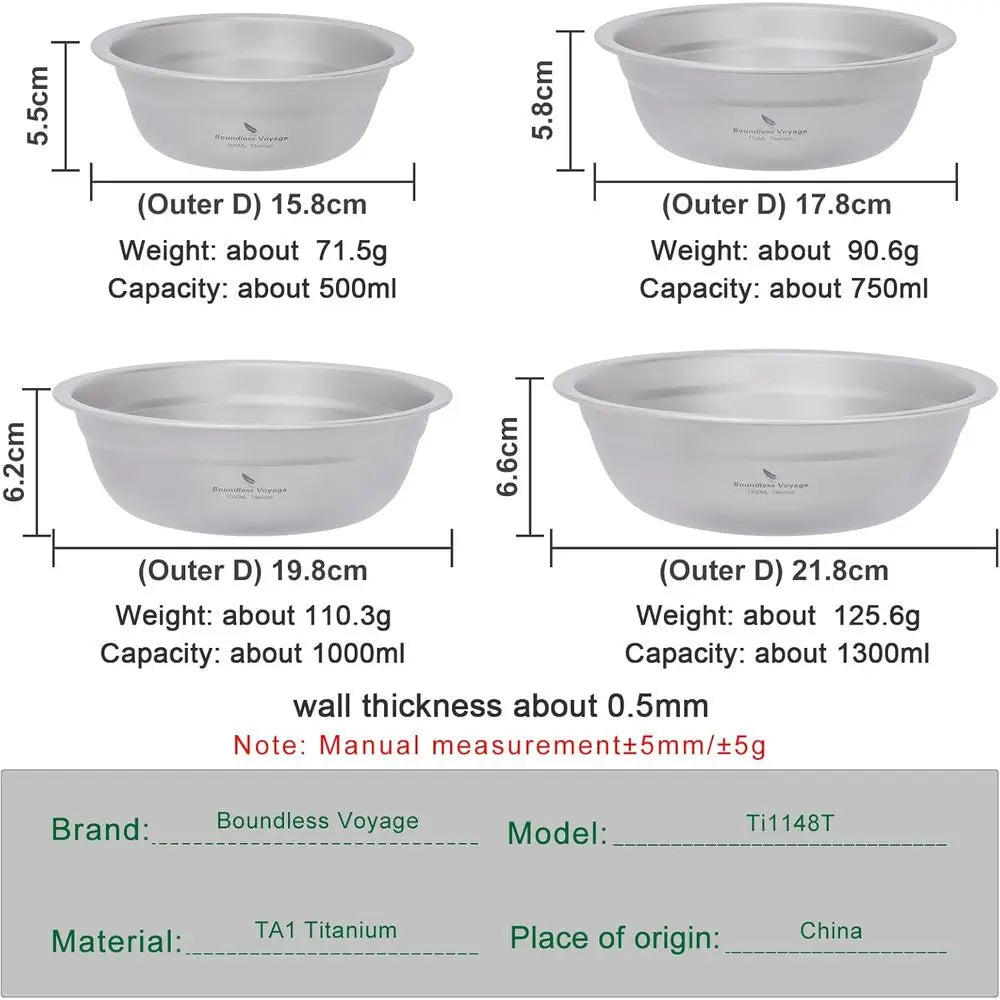 Titanium Camping Plate Bowl Set Stackable Ultralight Dinnerware