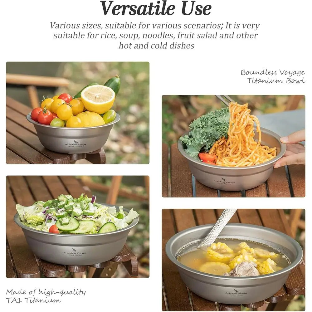 Titanium Camping Plate Bowl Set Stackable Ultralight Dinnerware