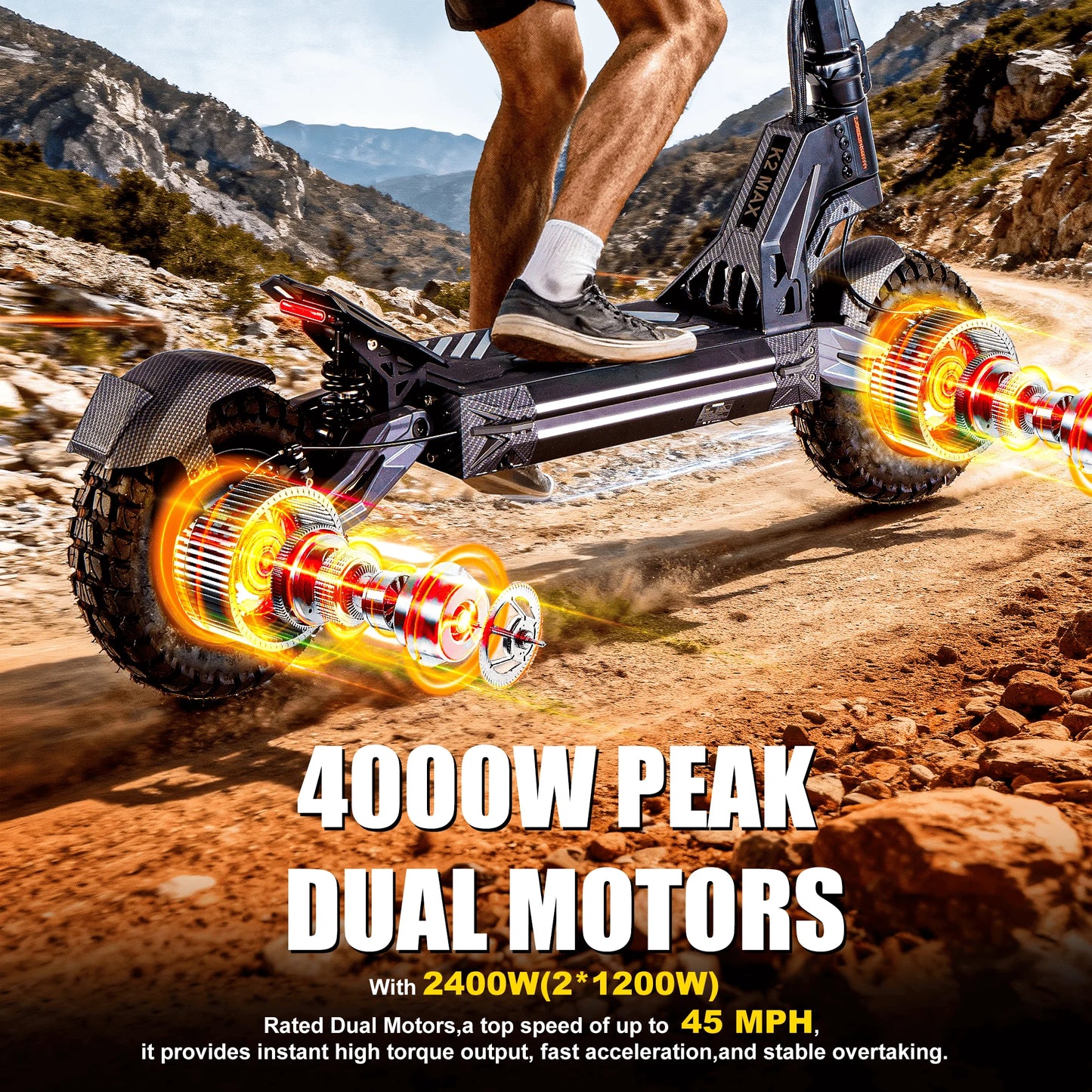 EOEOTWO K2MAX Electric Scooter 45 MPH 4000W Peak Dual Motor