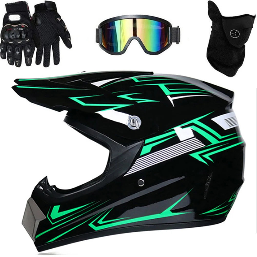 Motocross Helmet Motocross Dirt Bike Off Road Motorbike Helmet Set Full Face MTB Helmet with Goggles Gloves Face Cover